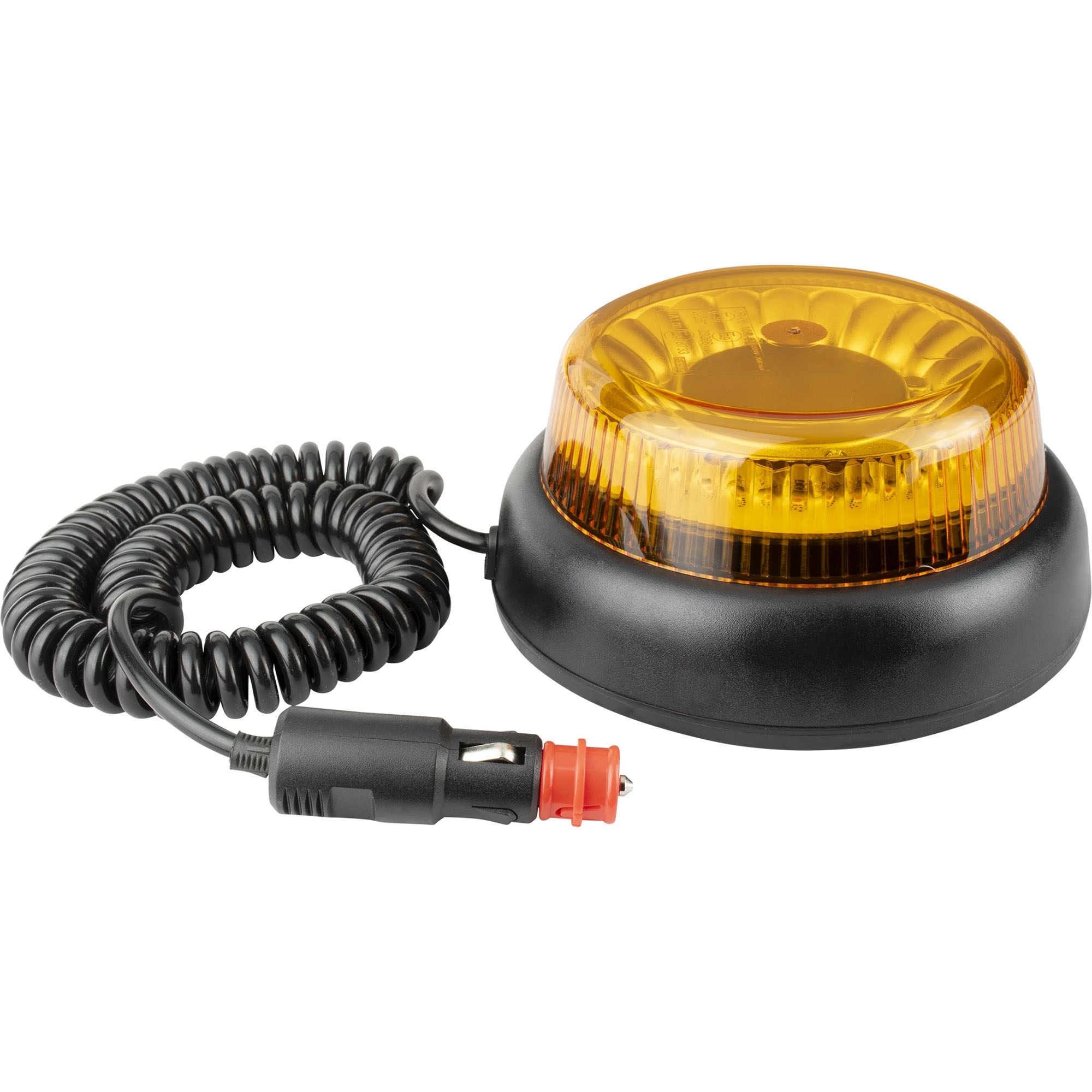 Rotating beacon LED, yellow, flat, with spiral cable and magnetic base