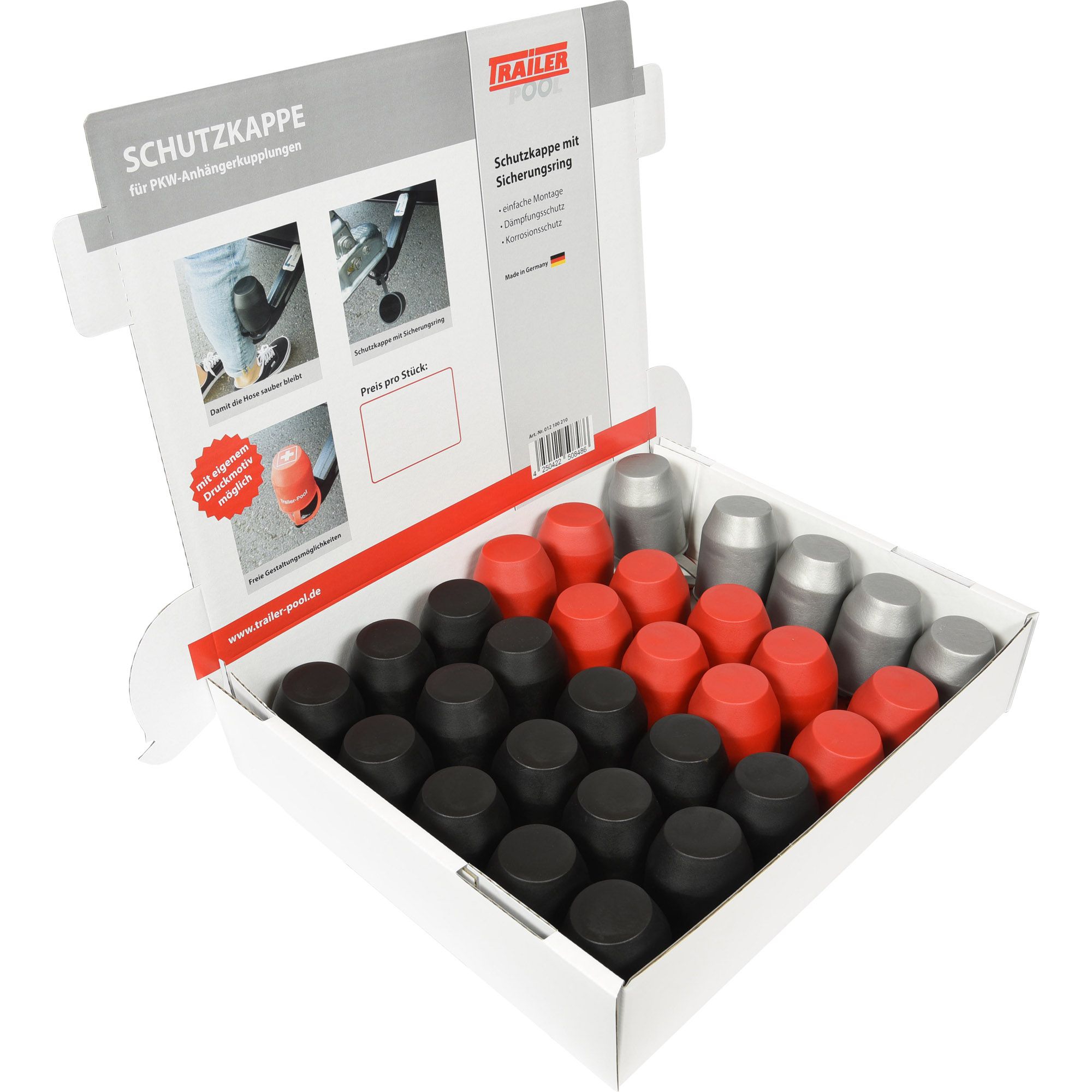 Protective Cap Display, Content 15 x Black, 10 x Red, 5 x Silver Protective Cap Display, Content 15 x Black, 10 x Red, 5 x Silver