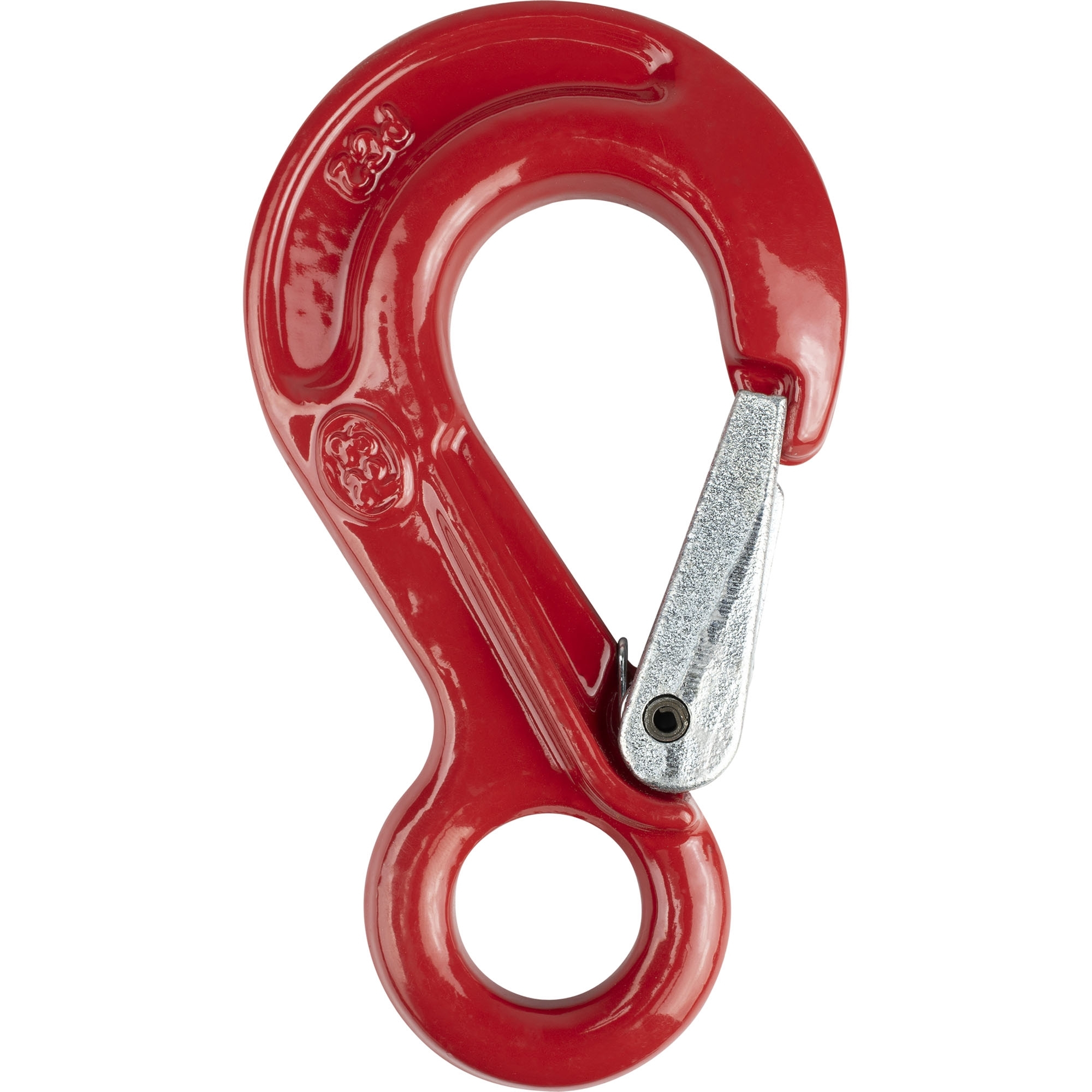 Tow hook with safety mechanism, 1120 kg, eye Ø 20 mm, red
